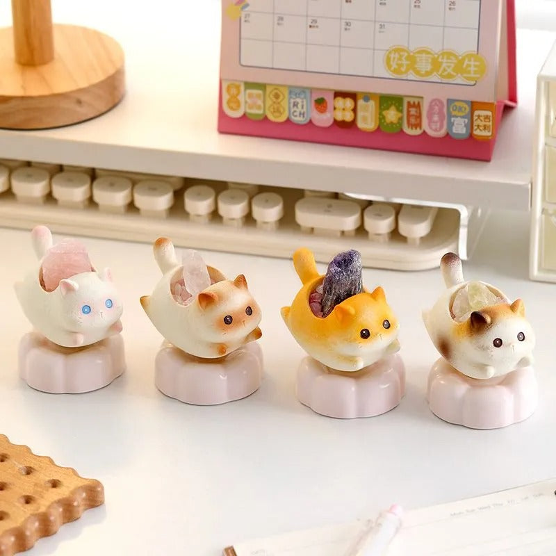 Rotatable Cartoon Cat Crystal Aroma Diffuser Stone Resin Stress Relief Desktop Ornament Home Decor Birthday Gift for Living Room Office Entryway