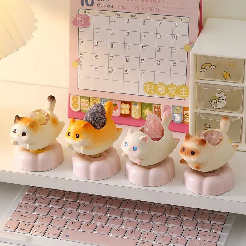Rotatable Cartoon Cat Crystal Aroma Diffuser Stone Resin Stress Relief Desktop Ornament Home Decor Birthday Gift for Living Room Office Entryway