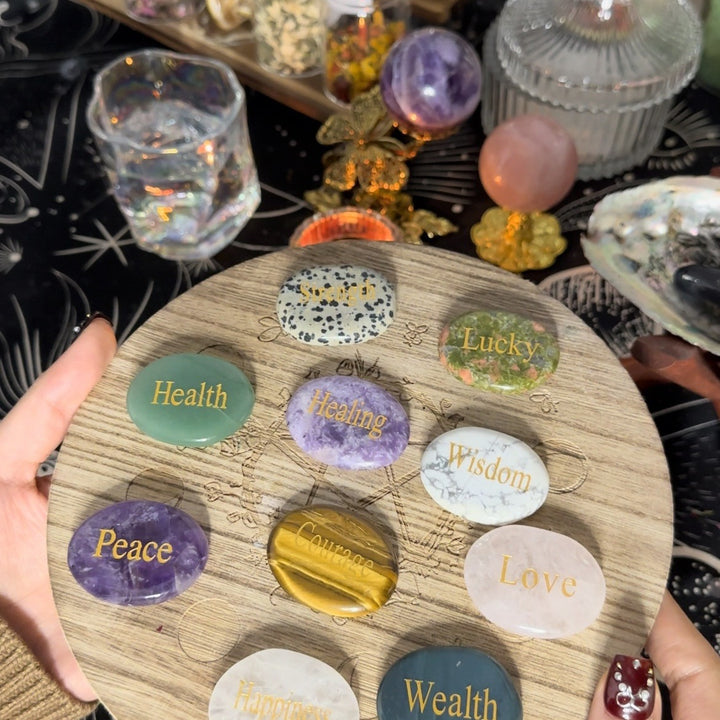 Engraved Natural Polished Crystal Palm Stone Wholesale Inspirational Pocket Worry Stone Home Decor Ornament