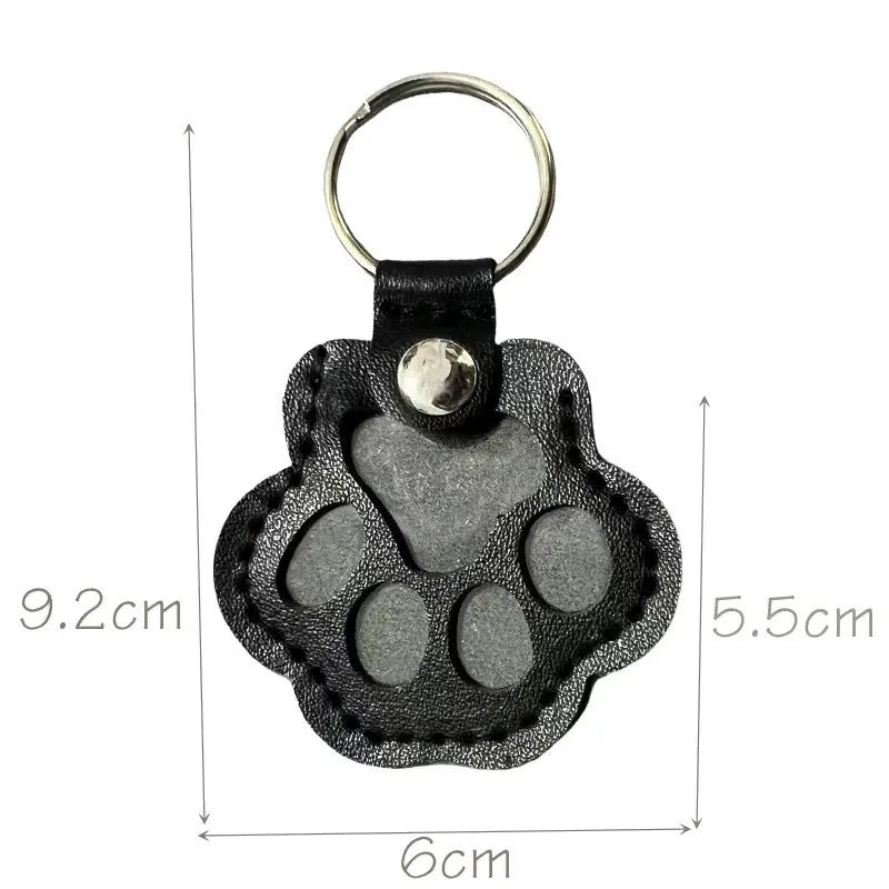 Custom Engraved Leather Pawprint Keychain with Embedded Pet Fur - Pet Hair Storage Keepsake, Pet Loss Memorial Gift for Pet Lovers