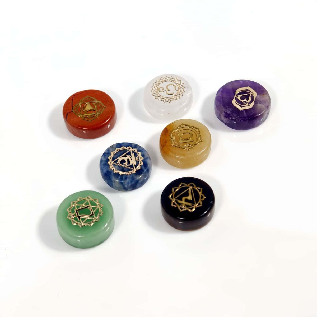 7 Chakra Natural Rough Crystal Palm Stone Set Engraved Sacred Symbols Colorful Mineral Specimens Yoga Meditation Stones