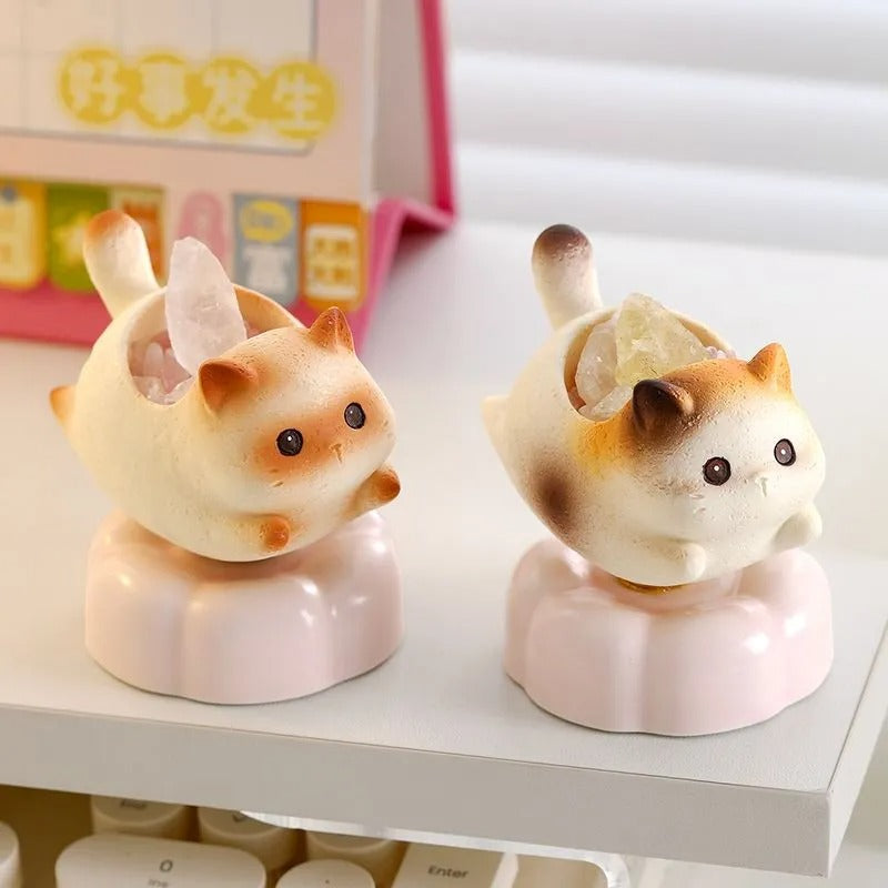 Rotatable Cartoon Cat Crystal Aroma Diffuser Stone Resin Stress Relief Desktop Ornament Home Decor Birthday Gift for Living Room Office Entryway