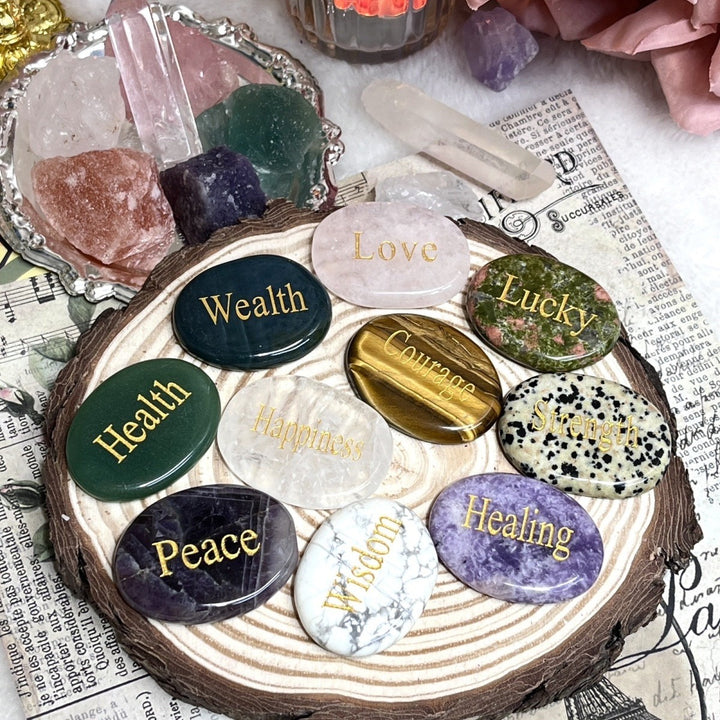 Engraved Natural Polished Crystal Palm Stone Wholesale Inspirational Pocket Worry Stone Home Decor Ornament
