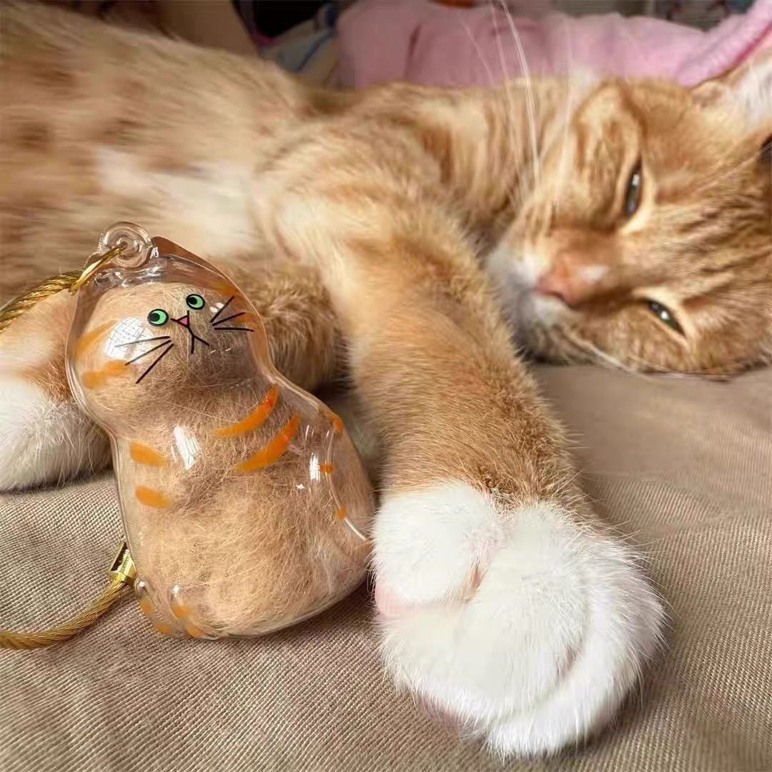 2PCS Cute Cat/Dog Fur Keepsake Keychain - Personalized Pet Hair Capsule