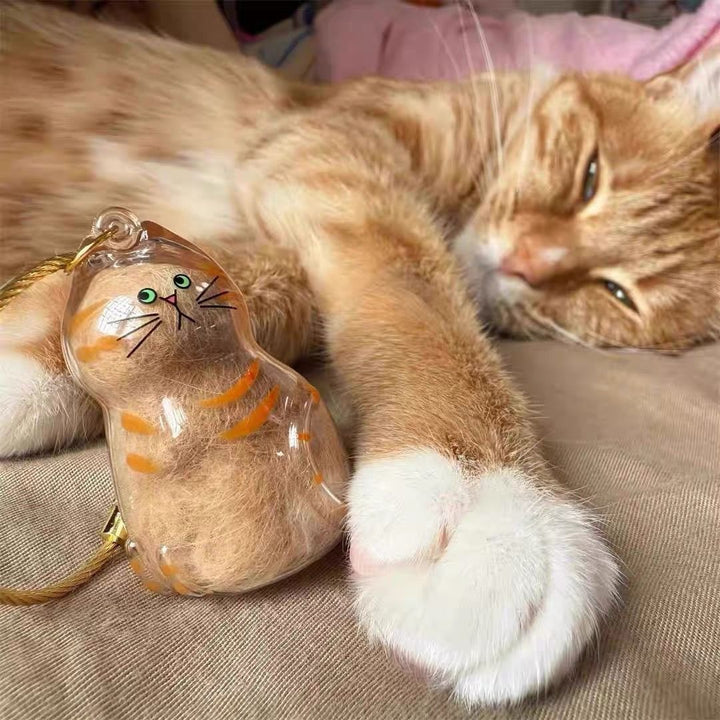 2PCS Cute Cat/Dog Fur Keepsake Keychain - Personalized Pet Hair Capsule