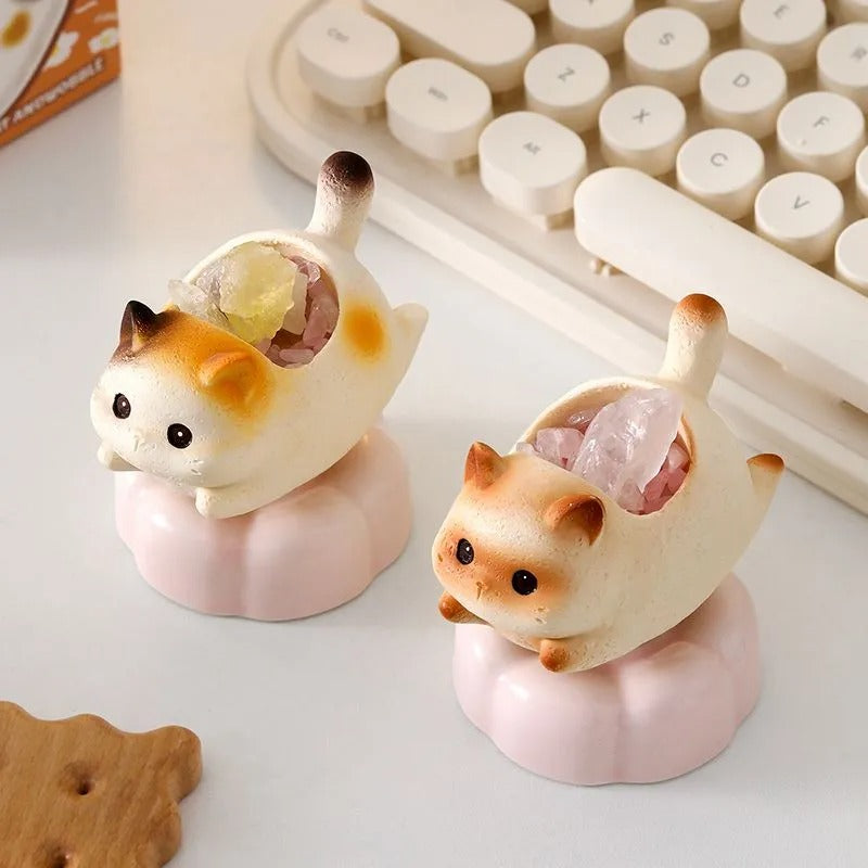 Rotatable Cartoon Cat Crystal Aroma Diffuser Stone Resin Stress Relief Desktop Ornament Home Decor Birthday Gift for Living Room Office Entryway