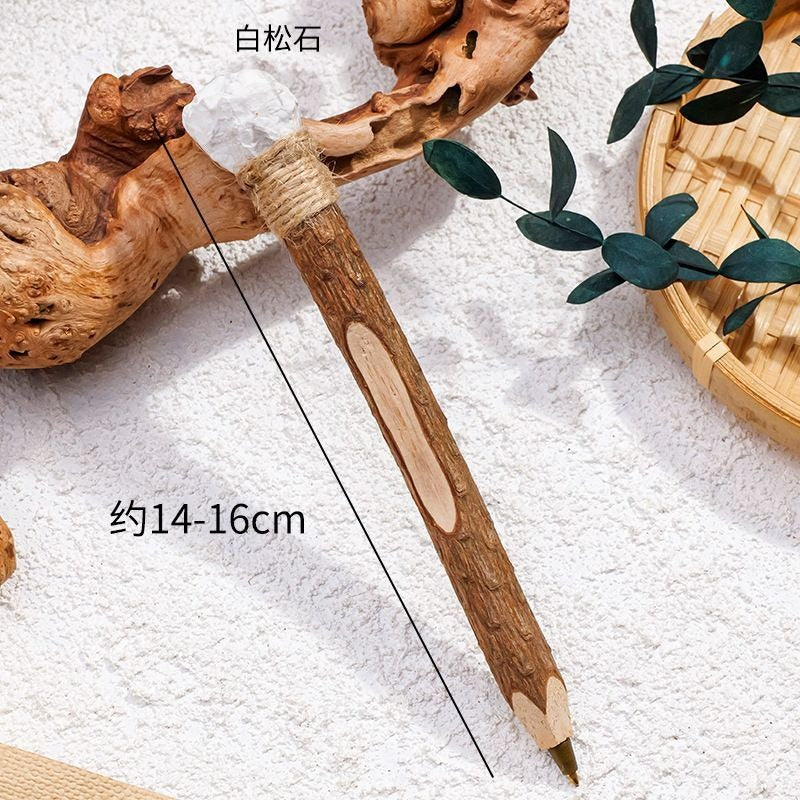 Natural Crystal Raw Stone Magic Pen Eco Friendly Wooden Ballpoint Pen Log Crystal Craft Scepter Signature Pen Niche Decor