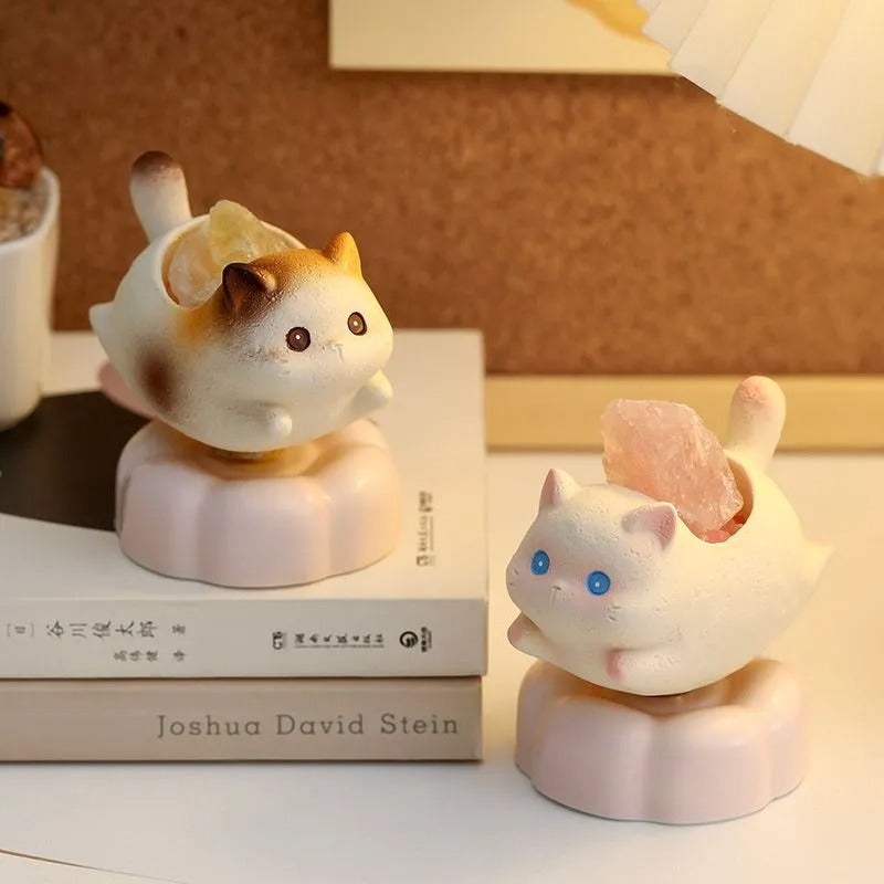 Rotatable Cartoon Cat Crystal Aroma Diffuser Stone Resin Stress Relief Desktop Ornament Home Decor Birthday Gift for Living Room Office Entryway
