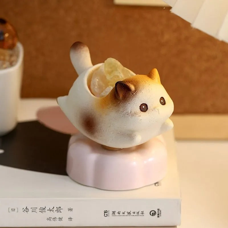 Rotatable Cartoon Cat Crystal Aroma Diffuser Stone Resin Stress Relief Desktop Ornament Home Decor Birthday Gift for Living Room Office Entryway