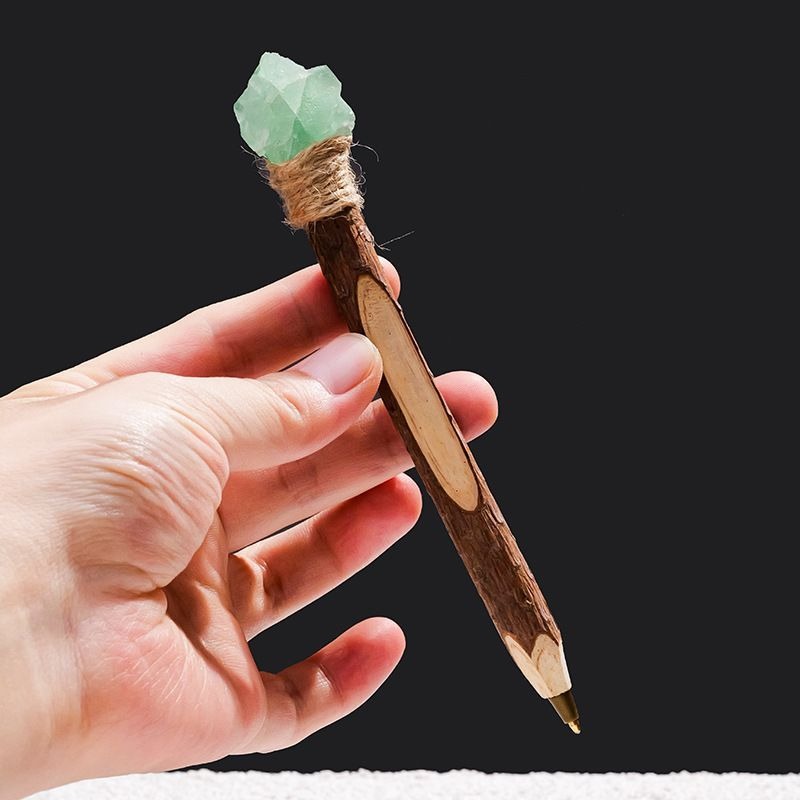 Natural Crystal Raw Stone Magic Pen Eco Friendly Wooden Ballpoint Pen Log Crystal Craft Scepter Signature Pen Niche Decor