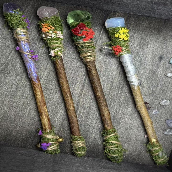 Natural Raw Crystal Magic Wand Witch Staff Vintage Handmade Decorative Witchcraft Accessory