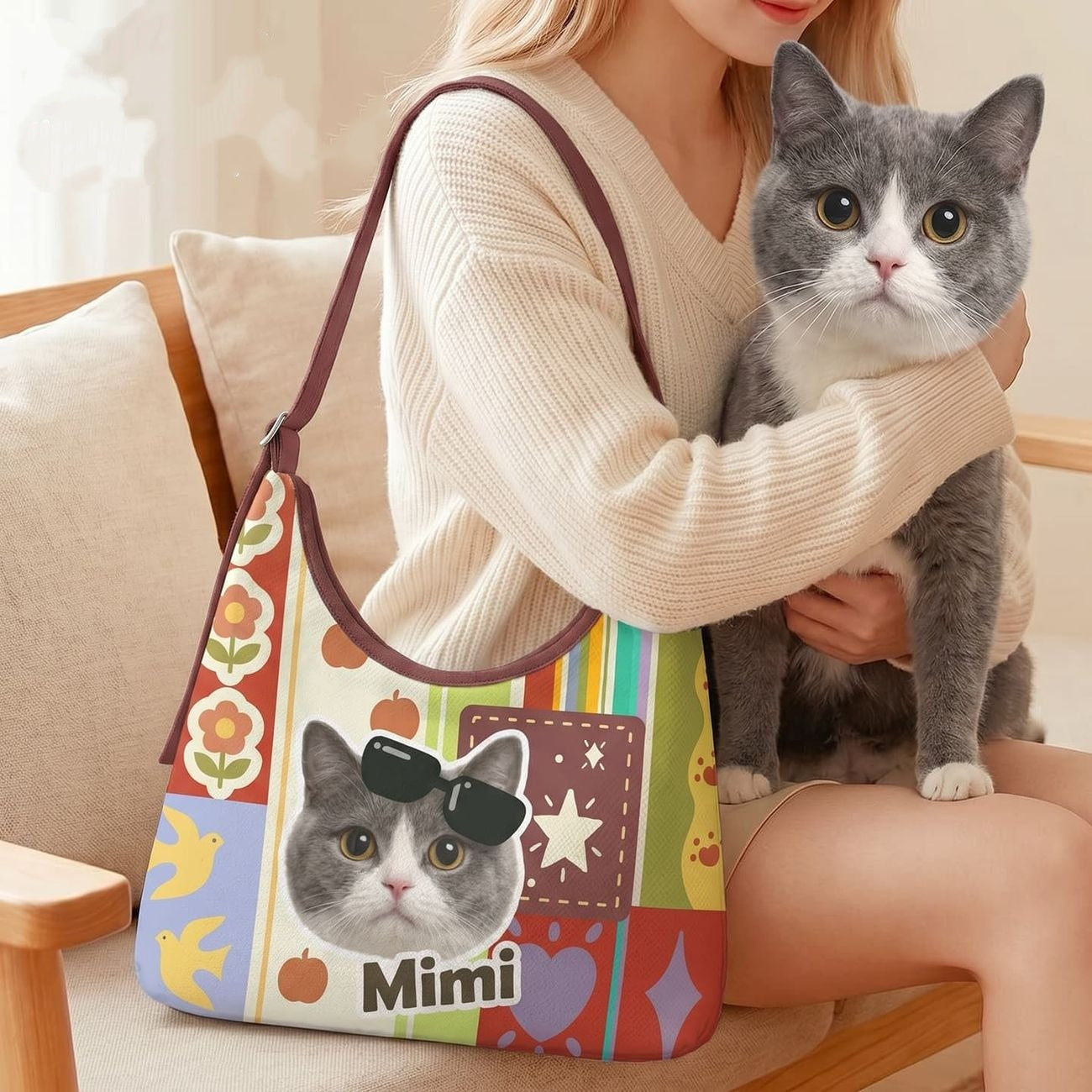 Custom Pet Portrait Crossbody Bag Personalized Pet Photo Canvas Shoulder Bag Lightweight Sports Commute Street Trend Sling Bag