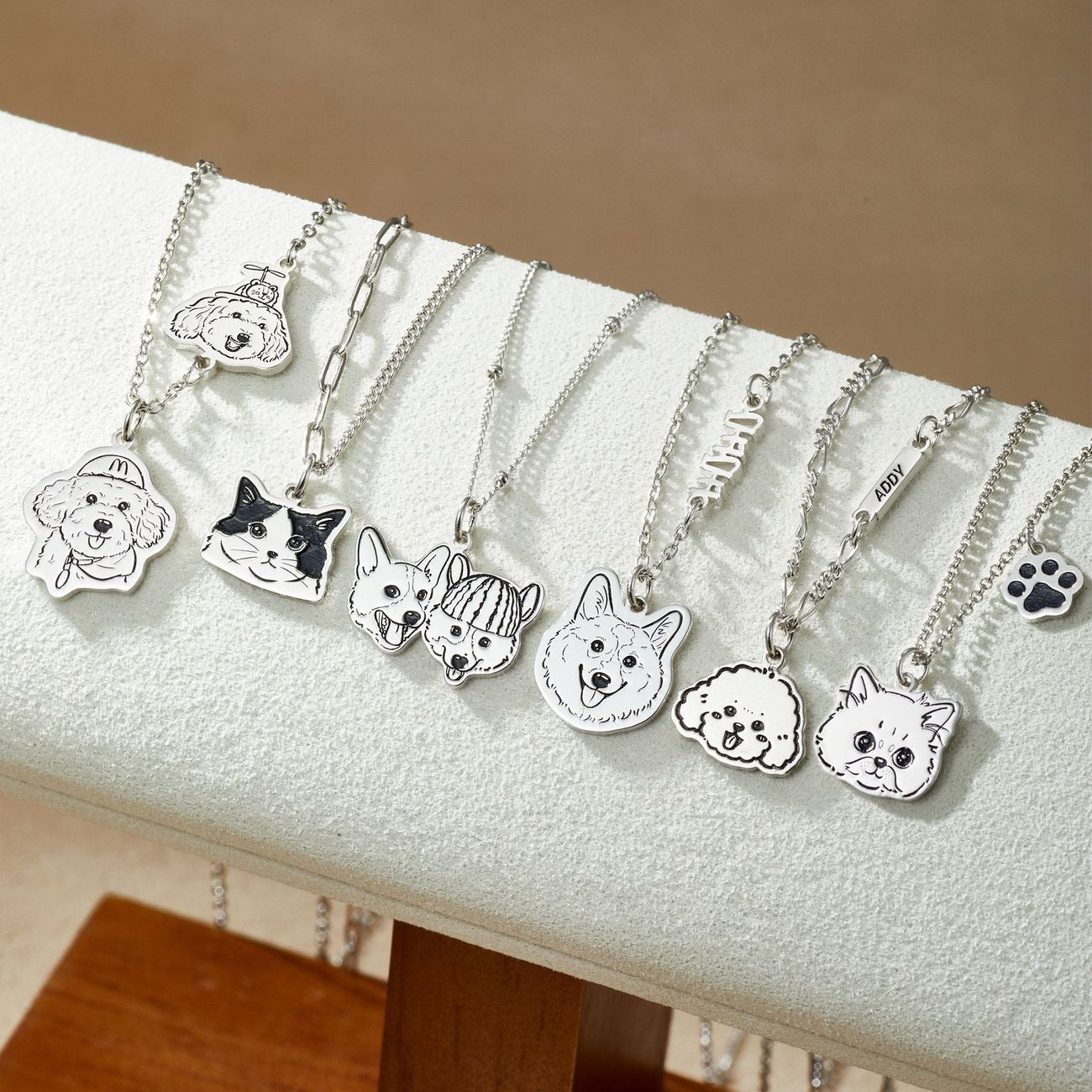 Custom Hand Drawn Pet Portrait Titanium Steel Necklace Personalized Multiple Dogs Cats In One Photo Cute Healing Style Pet Keepsake Jewelry