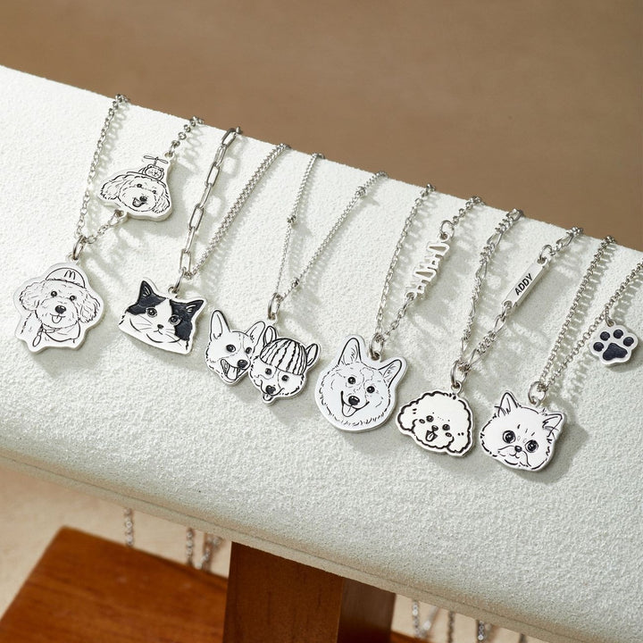 Custom Hand Drawn Pet Portrait Titanium Steel Necklace Personalized Multiple Dogs Cats In One Photo Cute Healing Style Pet Keepsake Jewelry
