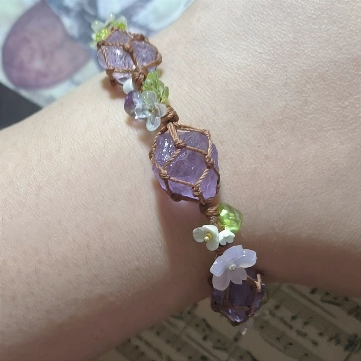 Natural Original Macrame Handmade Raw Amethyst Bracelet Natural Crystal Hand String Gift