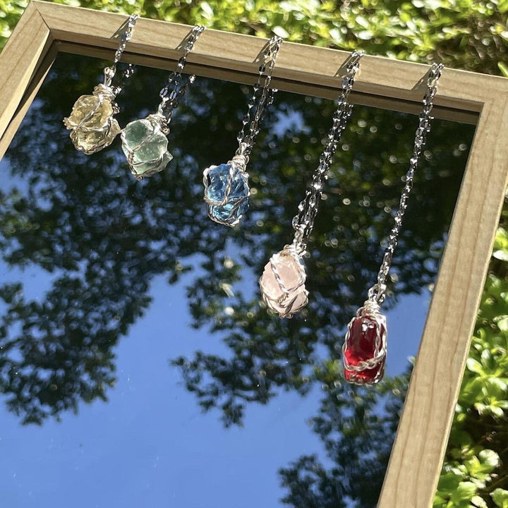 Original Design Raw Crystal Necklace For Women Minimalist High End Niche Ins Style Braided Rope Necklace Romantic Valentines Day Gift For Her