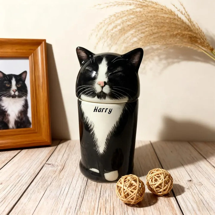 Handmade Personalized Cat Memorial Urn - Custom Pet Portrait Urn for Cherished Feline Memories