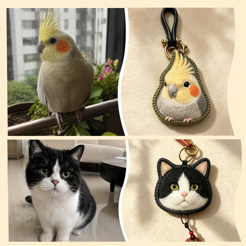 Hand‑Felt Custom Realistic Pet Portrait Keychain Personalized Cat & Dog Memorial Keepsake Handmade Wool Felt Pet Photo Customized Charm Hanging Pendant For Pet Loss Gift