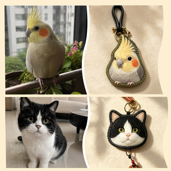 Hand‑Felt Custom Realistic Pet Portrait Keychain Personalized Cat & Dog Memorial Keepsake Handmade Wool Felt Pet Photo Customized Charm Hanging Pendant For Pet Loss Gift