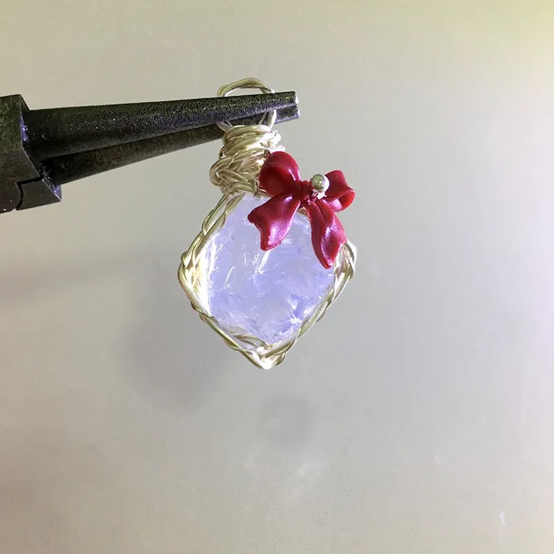 Natural Raw Crystal Wire Wrapped Pendant Necklace Alloy Chain Clear Quartz Rose Quartz Amethyst Dainty Clavicle Chain For Couple Daily Jewelry