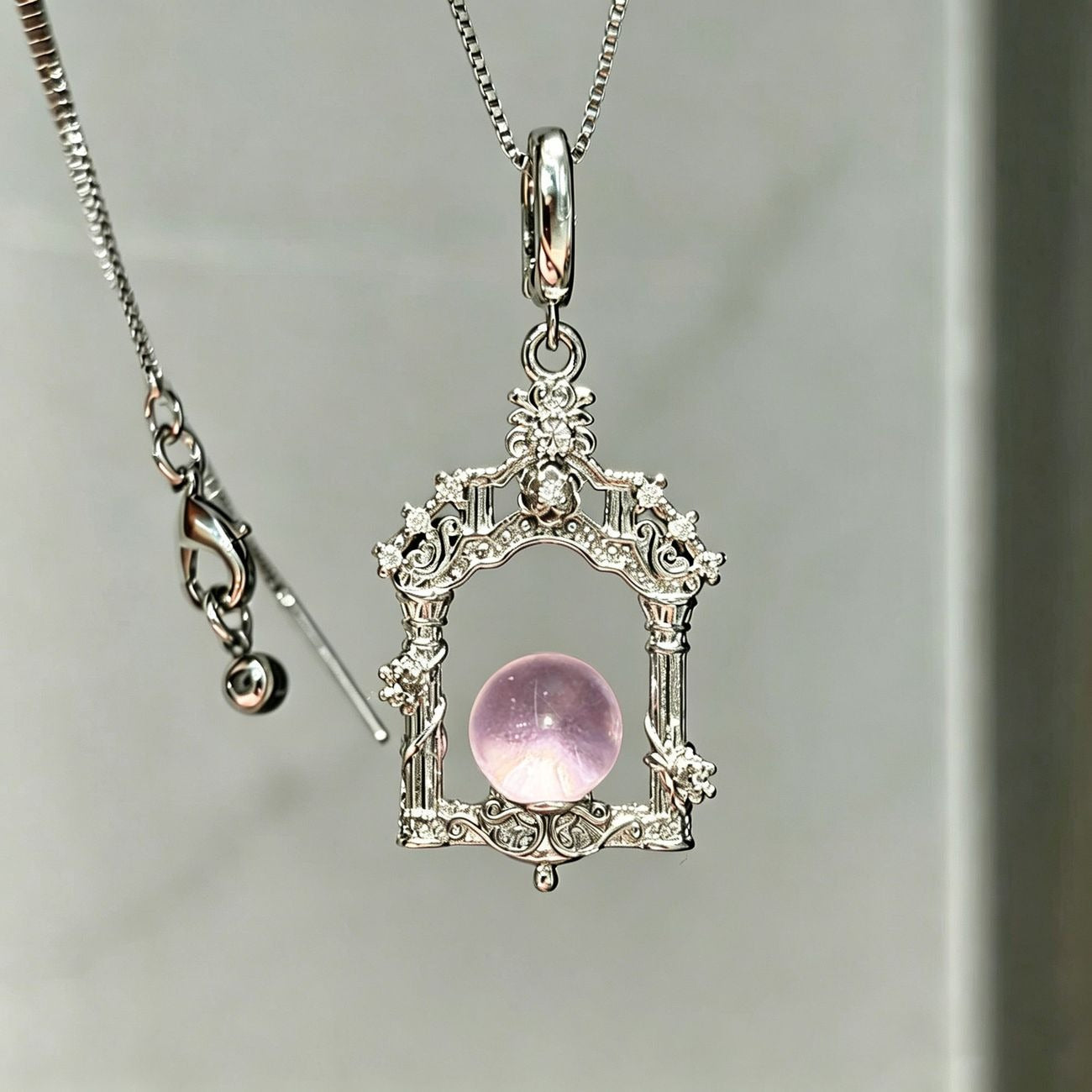Versatile Inlaid 8mm Amethyst Rose Quartz Blue Topaz Crystal Ball Pendant Necklace With Chain