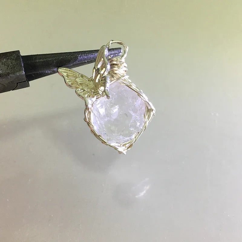 Natural Raw Crystal Wire Wrapped Pendant Necklace Alloy Chain Clear Quartz Rose Quartz Amethyst Dainty Clavicle Chain For Couple Daily Jewelry