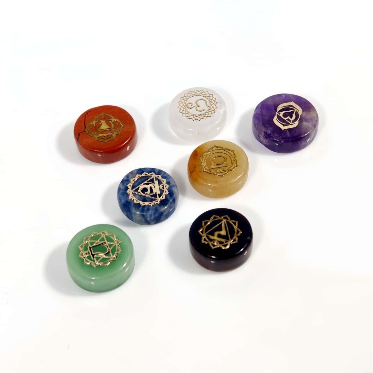 7 Chakra Natural Rough Crystal Palm Stone Set Engraved Sacred Symbols Colorful Mineral Specimens Yoga Meditation Stones