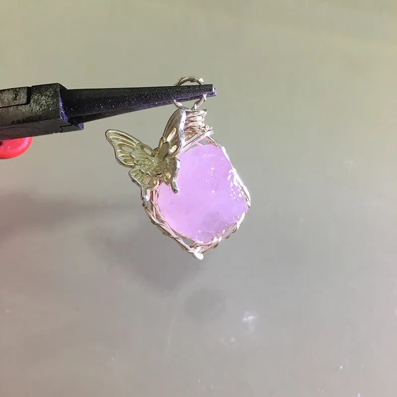 Natural Raw Crystal Wire Wrapped Pendant Necklace Alloy Chain Clear Quartz Rose Quartz Amethyst Dainty Clavicle Chain For Couple Daily Jewelry