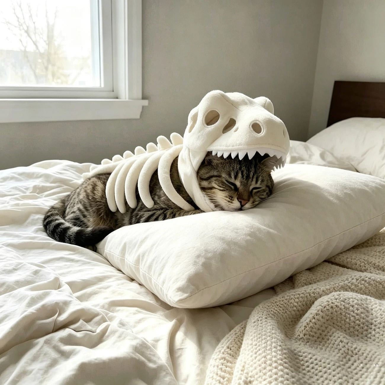 Luminous Dinosaur Skeleton Pet Hat Plush Tyrannosaurus Exoskeleton Doll Hood Viral TikTok Pet Costume Halloween Party Cosplay Accessory Fit All Cats Dogs