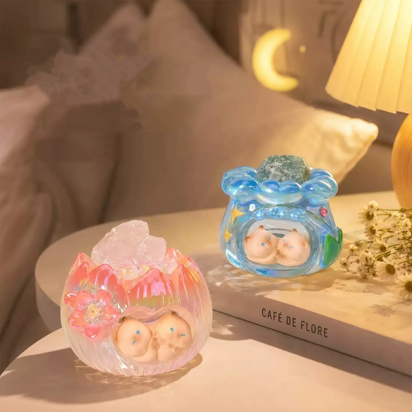 Cute Cartoon Crystal Kitten Blind Box Glowing Luminous Mini Cat Figurines Kawaii Healing Desktop Table Ornaments Lovely Surprise Mystery Box Decorative Gifts for Birthday Christmas Holiday Bedroom Office Home Decoration