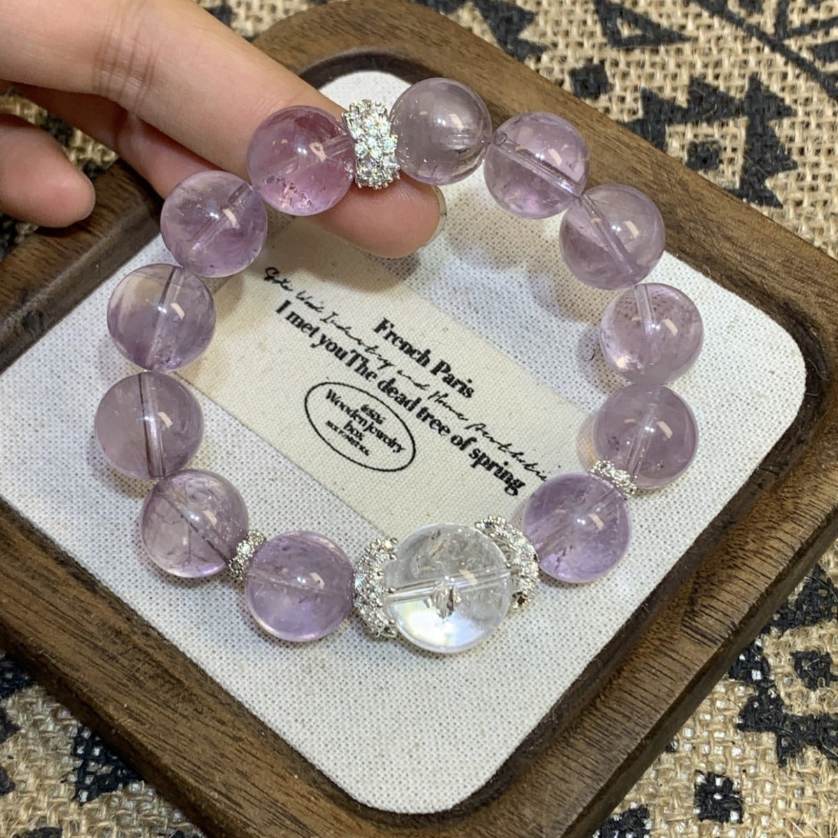 Ice Transparent Purple Rabbit Hair Quartz Bracelet With White Azeztulite Top Bead 15.5CM Wrist Size Elegant Minimalist Rare Crystal Bracelet For Women