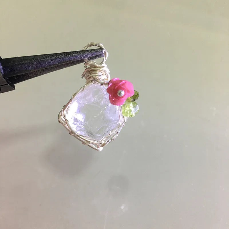 Natural Raw Crystal Wire Wrapped Pendant Necklace Alloy Chain Clear Quartz Rose Quartz Amethyst Dainty Clavicle Chain For Couple Daily Jewelry
