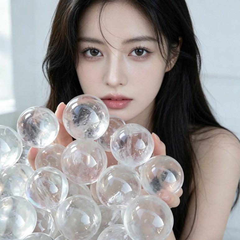 Natural Brazilian Clear Quartz Sphere Polished Raw Crystal Ball Ornament Wealth Good Luck Home Living Room Decor Gift Accessory