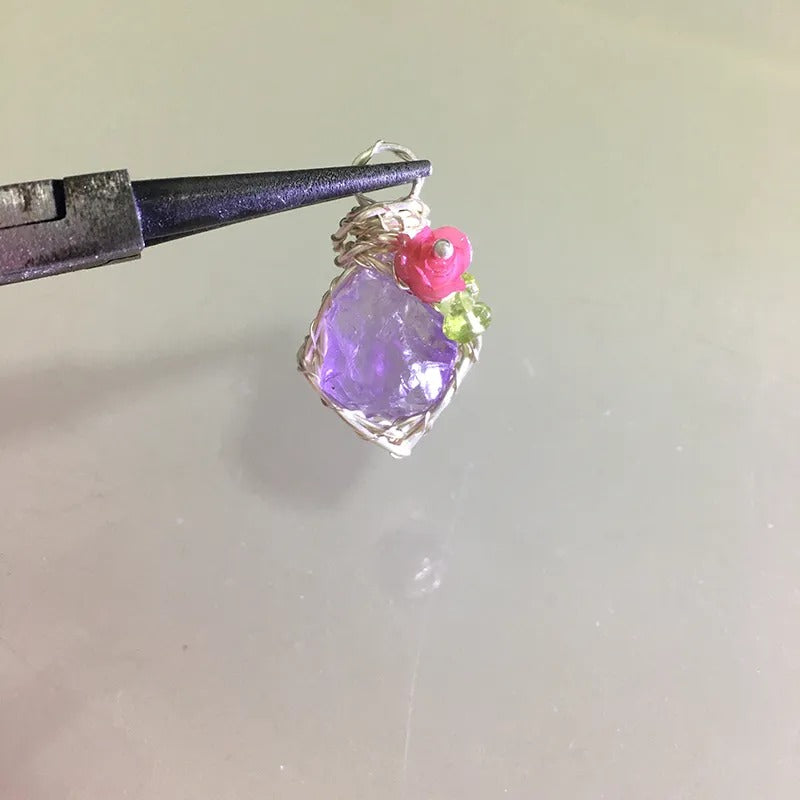 Natural Raw Crystal Wire Wrapped Pendant Necklace Alloy Chain Clear Quartz Rose Quartz Amethyst Dainty Clavicle Chain For Couple Daily Jewelry