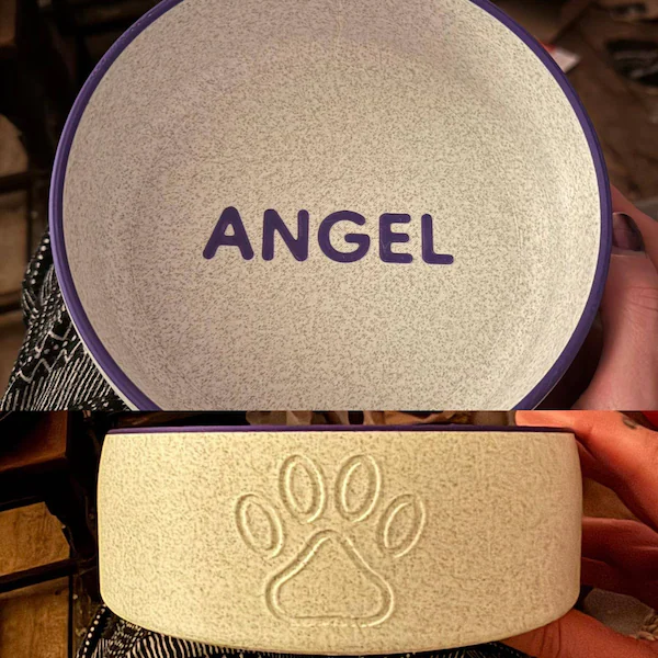 Pet Bowl For Cats And Dogs Pla Plastic Faux Marble Custom Name Birthday Memorial Gift Food And Water Feeding Bowl