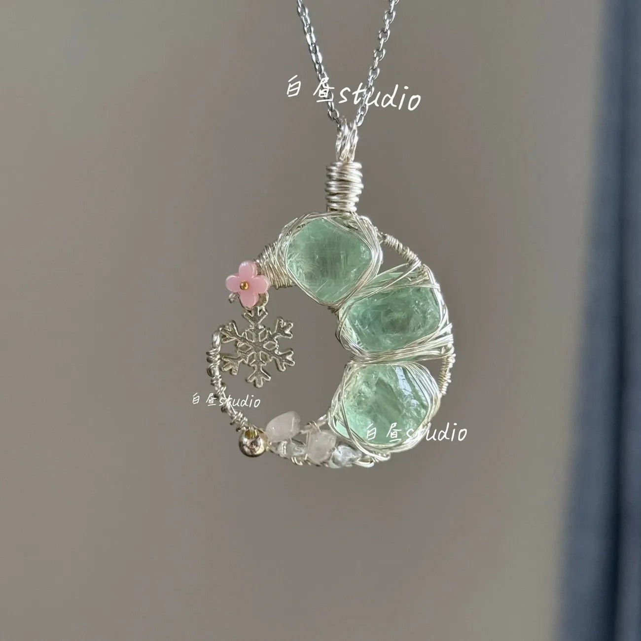 Original Moon Whisper Series Handmade Wire Wrapped Raw Crystal Pendant Titanium Steel Sweater Chain Cosmic Star Moon Cloud Universe Design Unisex Long Necklace