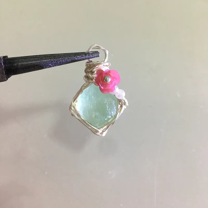 Natural Raw Crystal Wire Wrapped Pendant Necklace Alloy Chain Clear Quartz Rose Quartz Amethyst Dainty Clavicle Chain For Couple Daily Jewelry