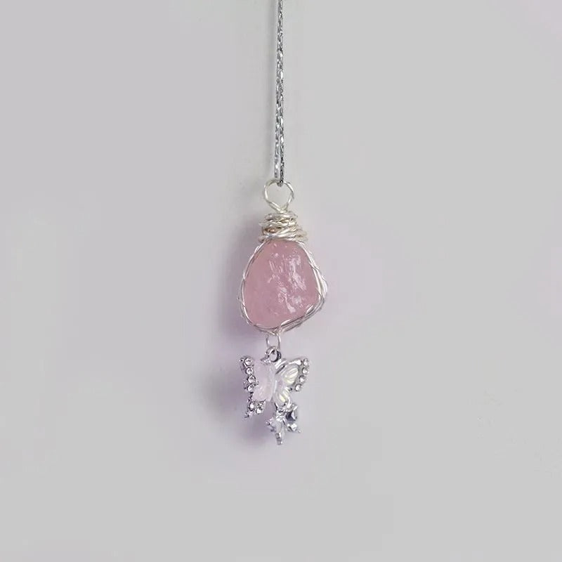 Natural Raw Crystal Wire Wrapped Pendant Necklace Alloy Chain Clear Quartz Rose Quartz Amethyst Dainty Clavicle Chain For Couple Daily Jewelry
