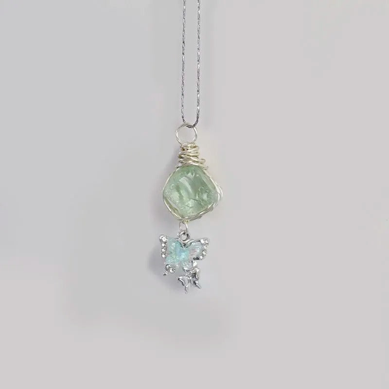 Natural Raw Crystal Wire Wrapped Pendant Necklace Alloy Chain Clear Quartz Rose Quartz Amethyst Dainty Clavicle Chain For Couple Daily Jewelry