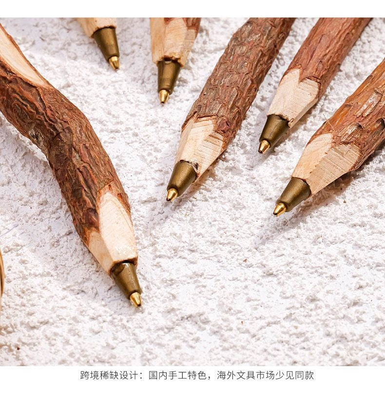 Natural Crystal Raw Stone Magic Pen Eco Friendly Wooden Ballpoint Pen Log Crystal Craft Scepter Signature Pen Niche Decor