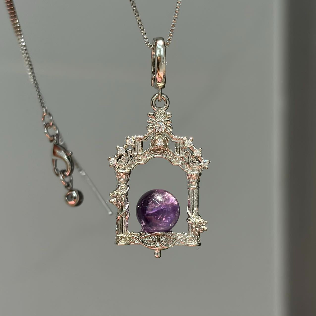Versatile Inlaid 8mm Amethyst Rose Quartz Blue Topaz Crystal Ball Pendant Necklace With Chain