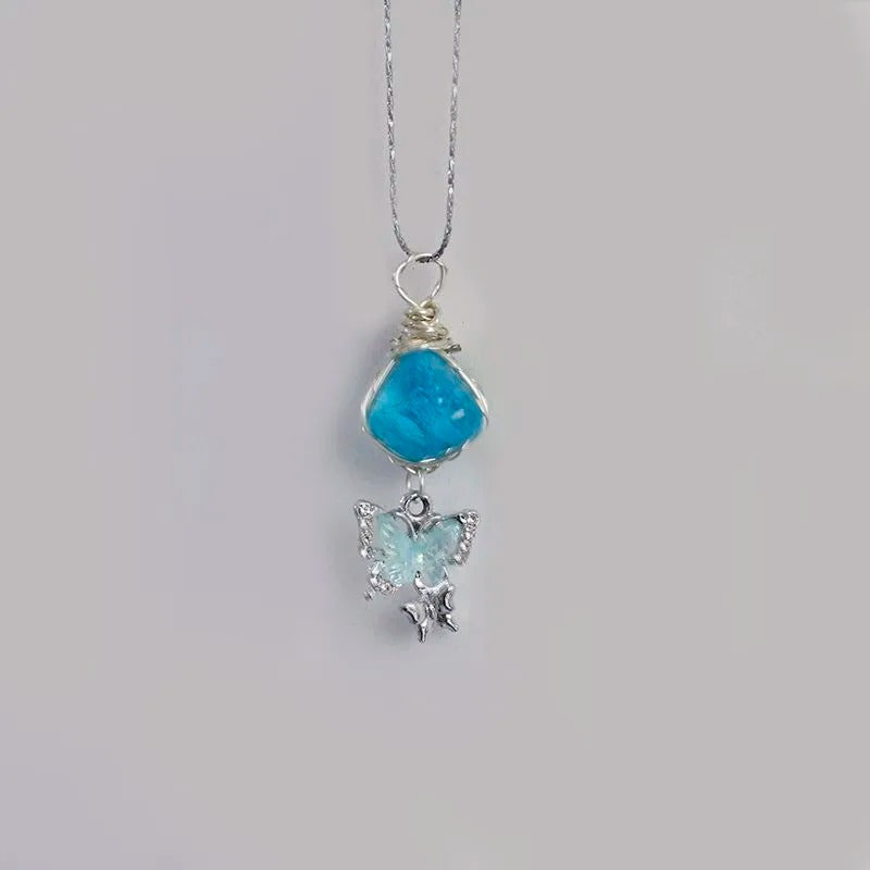 Natural Raw Crystal Wire Wrapped Pendant Necklace Alloy Chain Clear Quartz Rose Quartz Amethyst Dainty Clavicle Chain For Couple Daily Jewelry