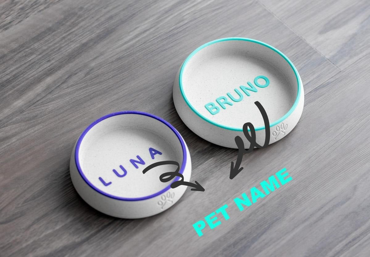 Pet Bowl For Cats And Dogs Pla Plastic Faux Marble Custom Name Birthday Memorial Gift Food And Water Feeding Bowl