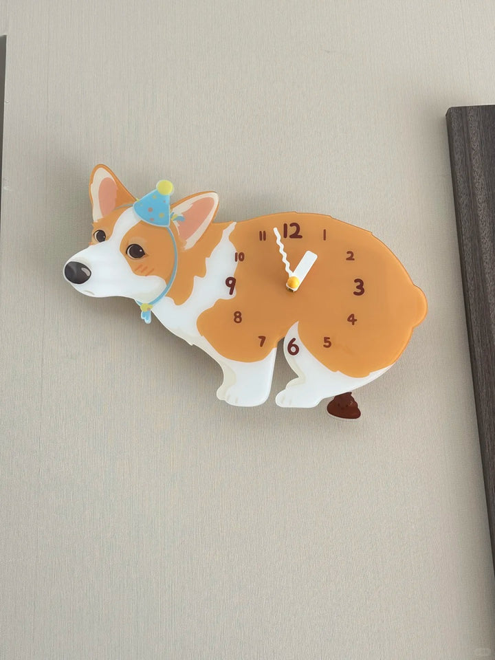 Poop Anywhere" Series Puppy Wall Clock | Silent No-Drill Moving Poo Design - Perfect Birthday Gift