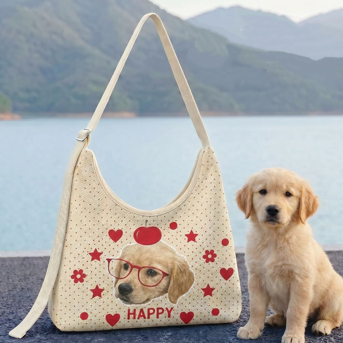 Custom Pet Portrait Crossbody Bag Personalized Pet Photo Canvas Shoulder Bag Lightweight Sports Commute Street Trend Sling Bag