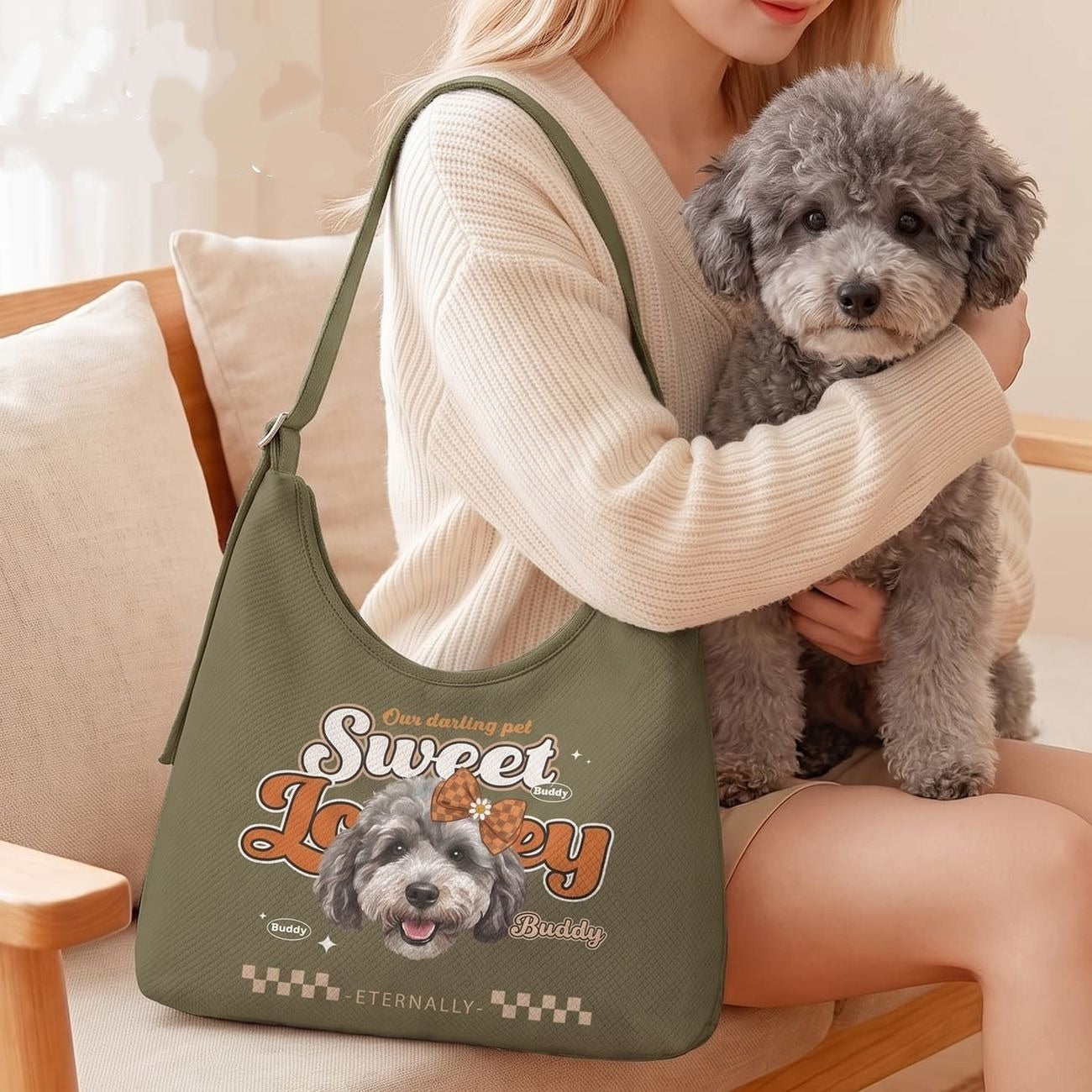 Custom Pet Portrait Crossbody Bag Personalized Pet Photo Canvas Shoulder Bag Lightweight Sports Commute Street Trend Sling Bag