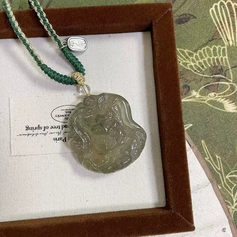 Natural Green Quartz Three Immortal Fox Amulet Pendant Necklace Tibetan Hand Braided Cord 30% Silver Peace Charm Attract Wealth Love Good Luck Spiritual Crystal Jewelry