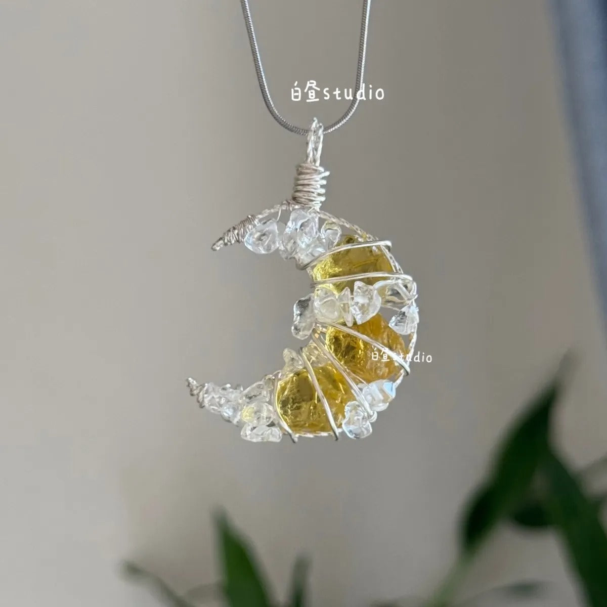 Original Moon Whisper Series Handmade Wire Wrapped Raw Crystal Pendant Titanium Steel Sweater Chain Cosmic Star Moon Cloud Universe Design Unisex Long Necklace