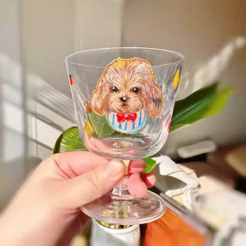 Custom Cat Dog Pet Portrait Glassware - Artisan Hand-Drawn Home Use