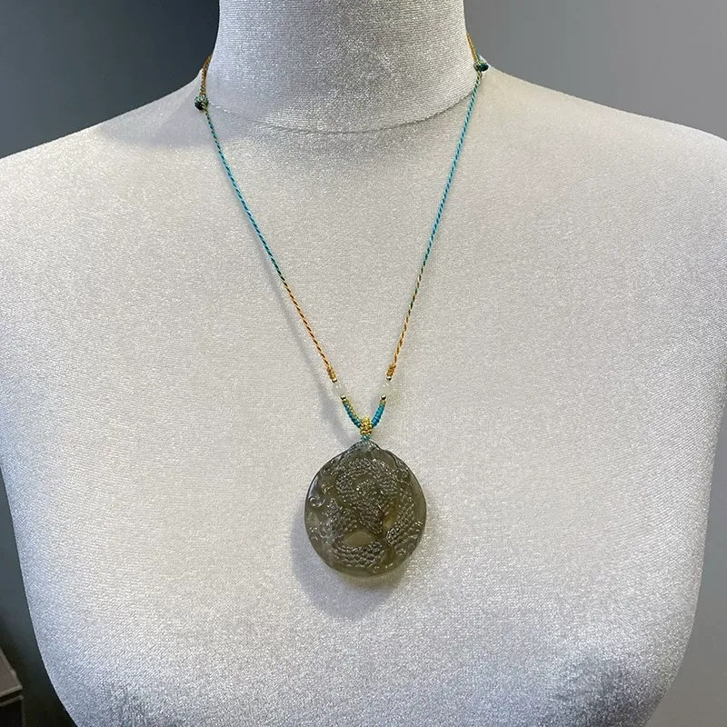 Natural Green Quartz Three Immortal Fox Amulet Pendant Necklace Tibetan Hand Braided Cord 30% Silver Peace Charm Attract Wealth Love Good Luck Spiritual Crystal Jewelry